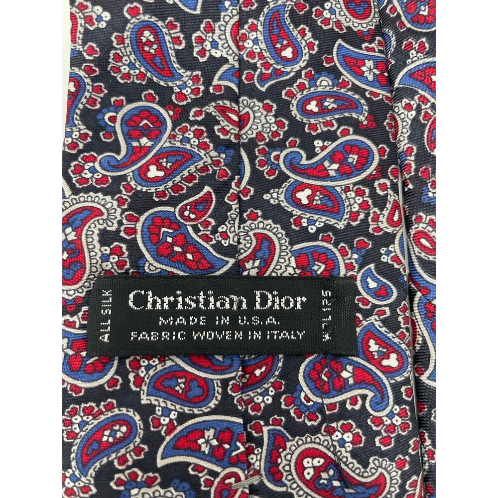 Mens Christian Dior Tie Made USA Woven Italy All Silk Paisley Designer - Picture 2 of 6